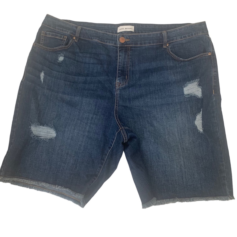 Lane Bryant Bermuda Denim Distressed Shorts Dark Blue Inseam 10 size 14